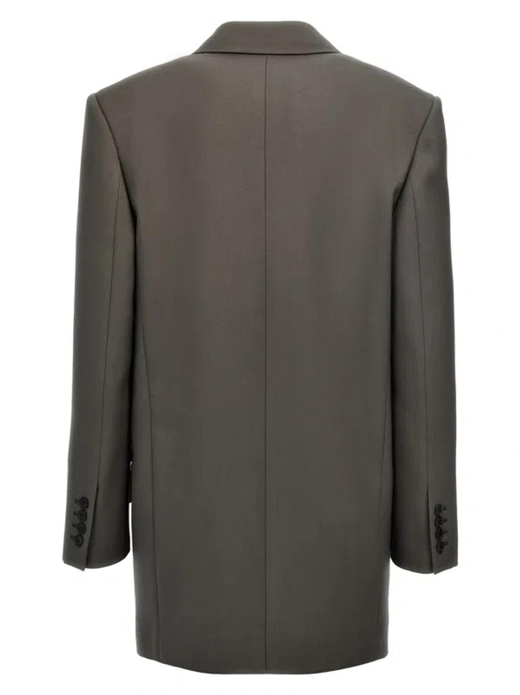 Gabardine Double Breasted Blazer In Grey Product Image