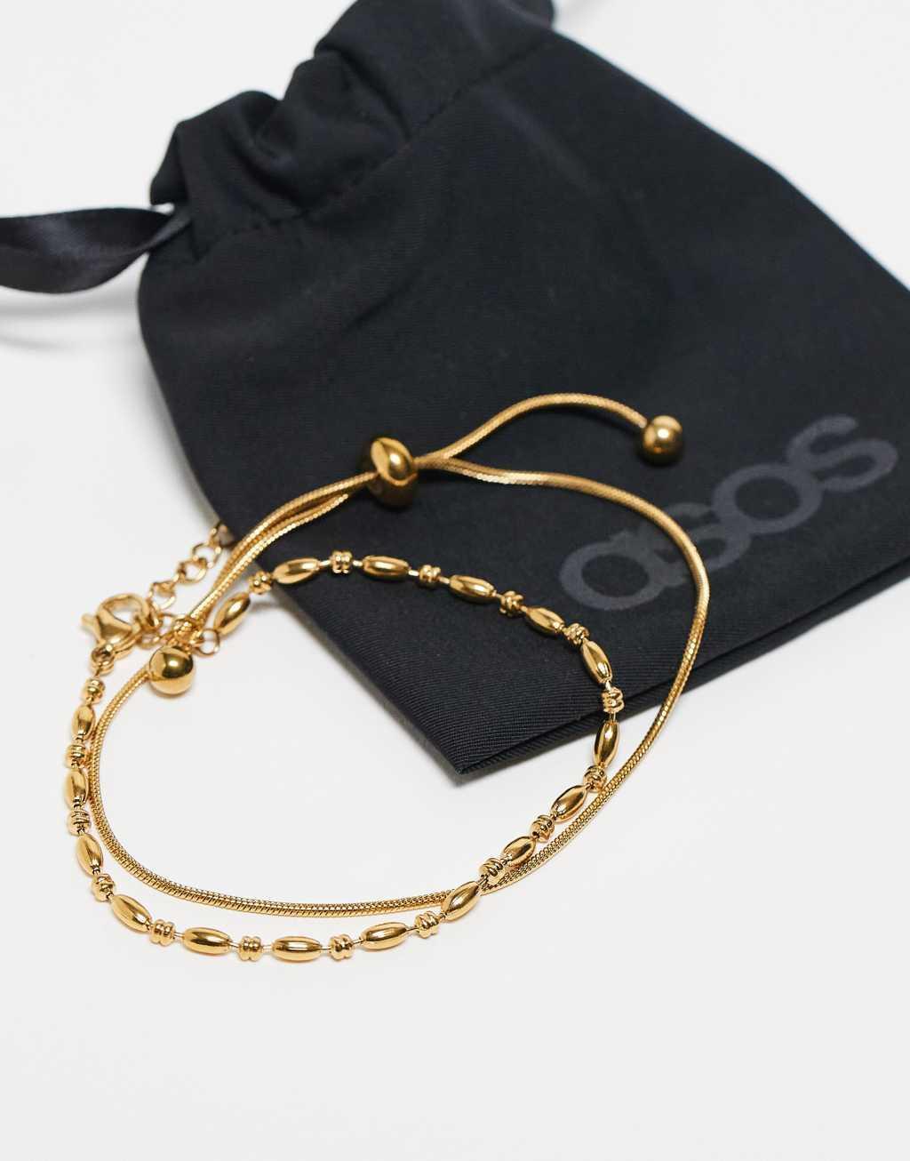 ASOS DESIGN waterproof stainless steel pack of 2 friendship bracelets in fine chain with gift bag Product Image