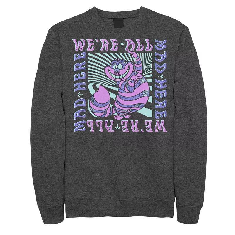 Disneys Alice In Wonderland Cheshire Cat Mens Were All Mad Box Up Sweatshirt Grey Heather Product Image