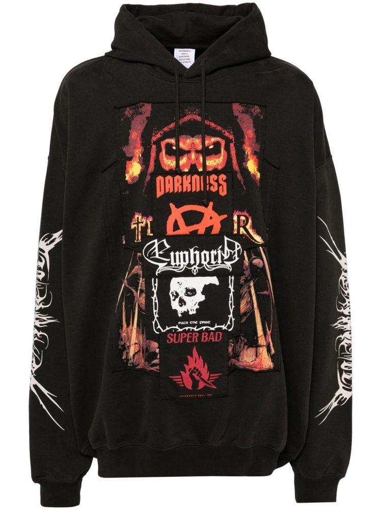 Graphic Printed Drawstring Hoodie In Black Product Image