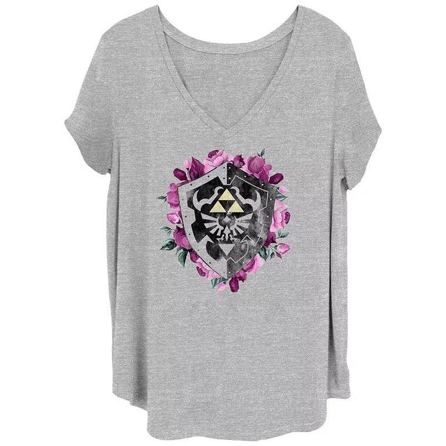 Juniors Plus Size The Legend Of Zelda Floral Hylian Shield Graphic Tee, Womens Grey Gray Product Image