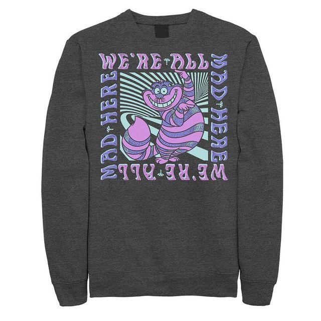 Disneys Alice In Wonderland Cheshire Cat Mens Were All Mad Box Up Sweatshirt Grey Heather Product Image