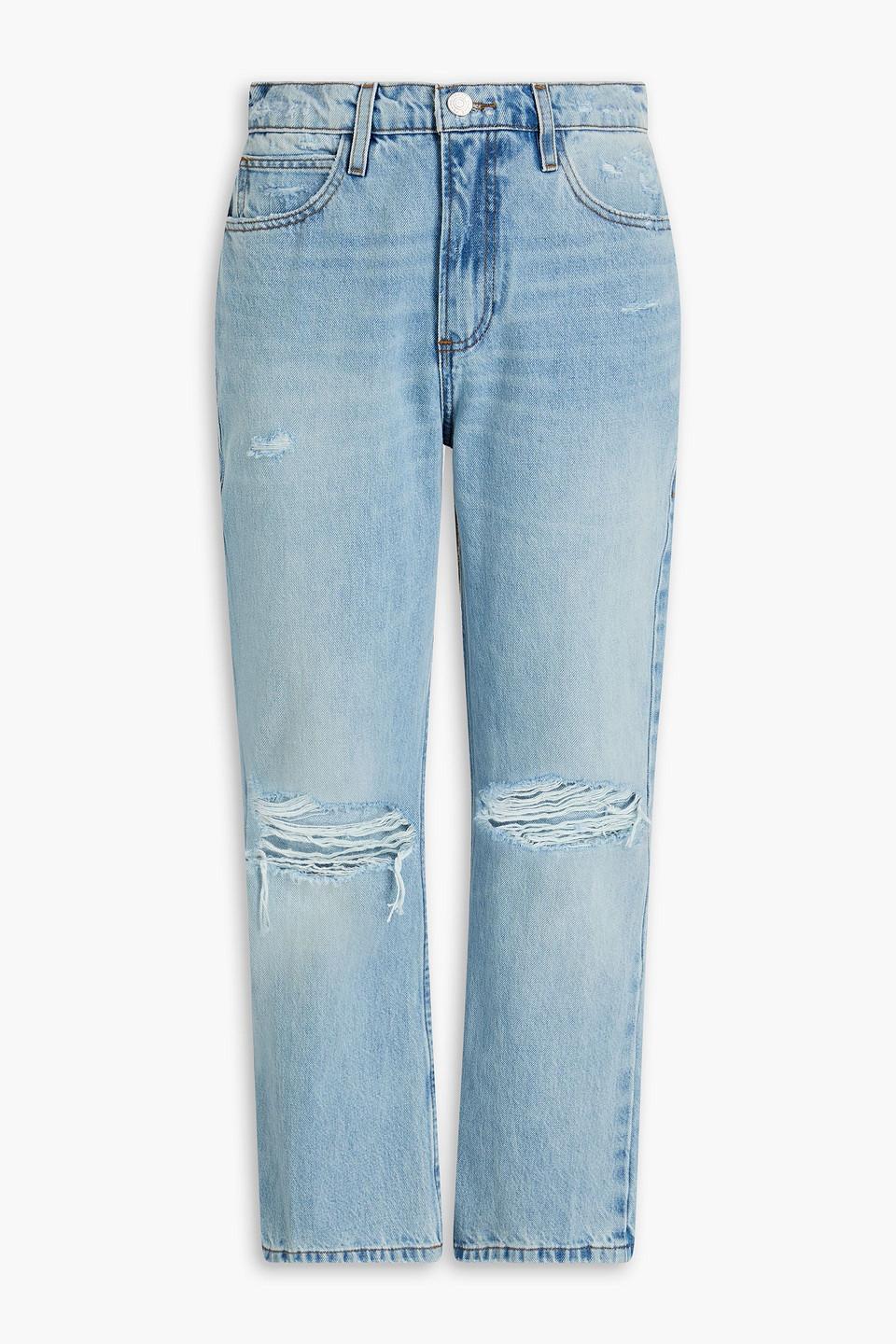 Cropped Distressed Mid-rise Bootcut Jeans In Light Denim product image