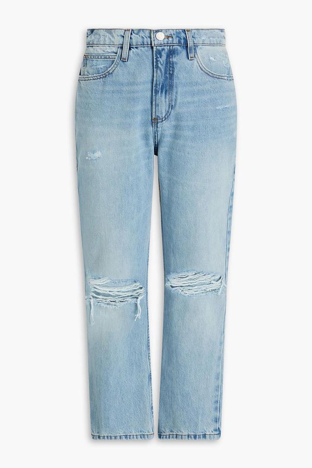 Cropped Distressed Mid-rise Bootcut Jeans In Light Denim Product Image