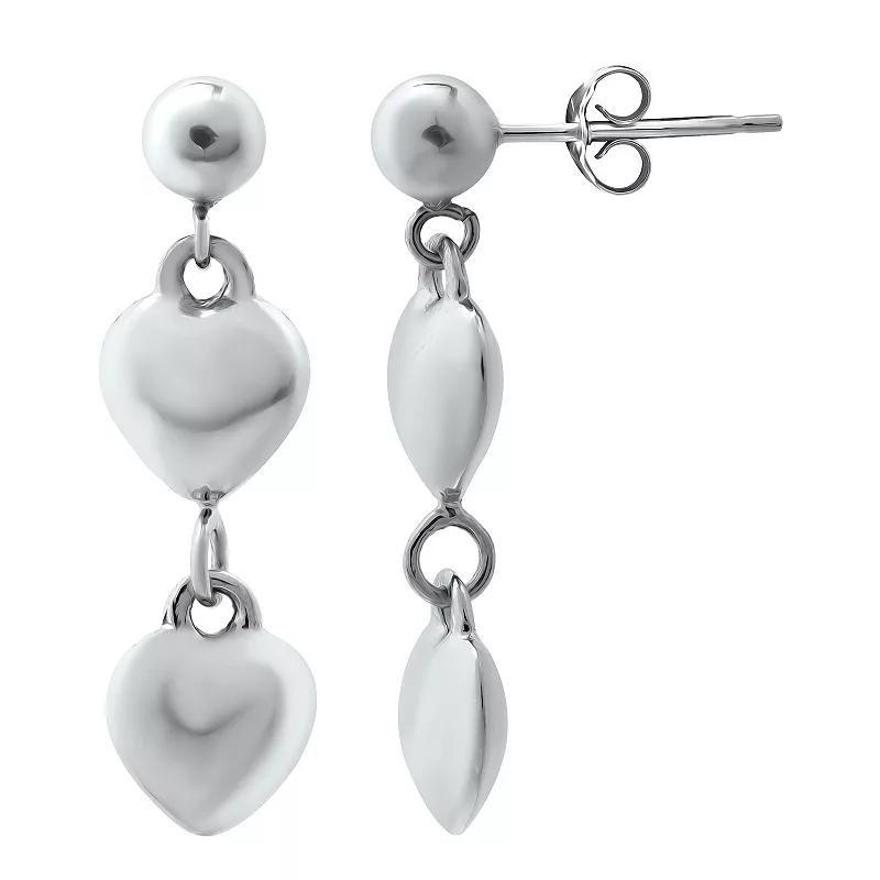 Aleure Precioso Double Puffy Heart Drop Earrings, Womens, Silver Product Image