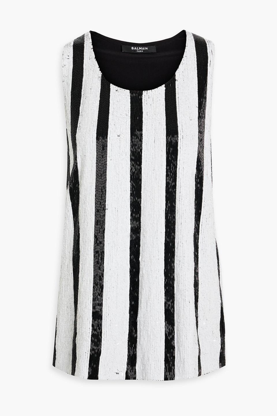 Embellished Striped Tulle Top In Black Product Image