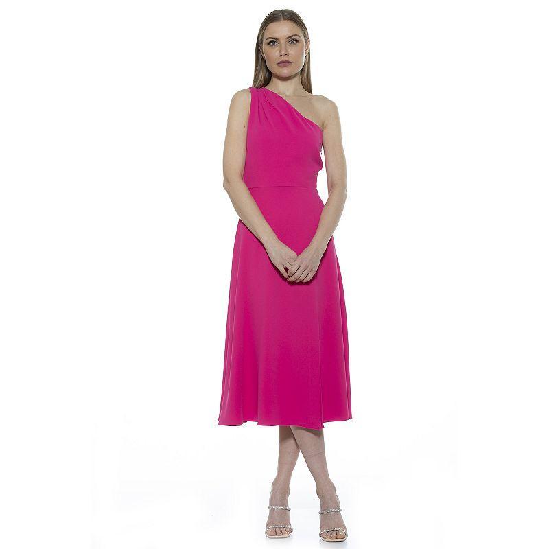 Womens ALEXIA ADMOR Fay One-Shoulder Midi Fit & Flare Dress Dark Pink Product Image