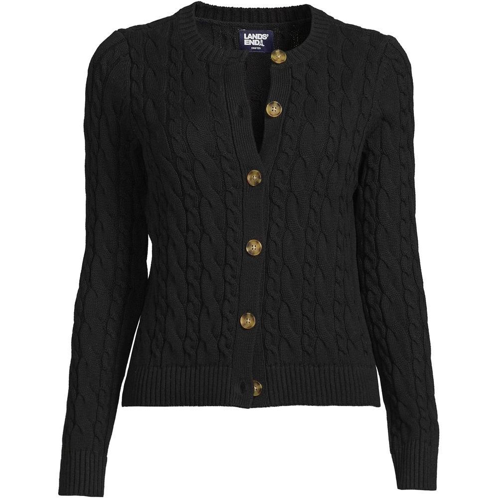 Lands' End Women's Petite Drifter Cable Cardigan Sweater - Large - Black Product Image