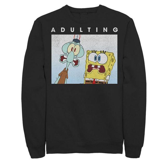 Mens SpongeBob SquarePants & Squidward Scared Of Adulting Sweatshirt Product Image