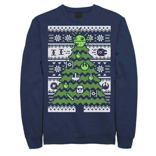 Mens Star Wars Death Star Christmas Tree Ugly Sweater Graphic Fleece Pullover Blue Product Image