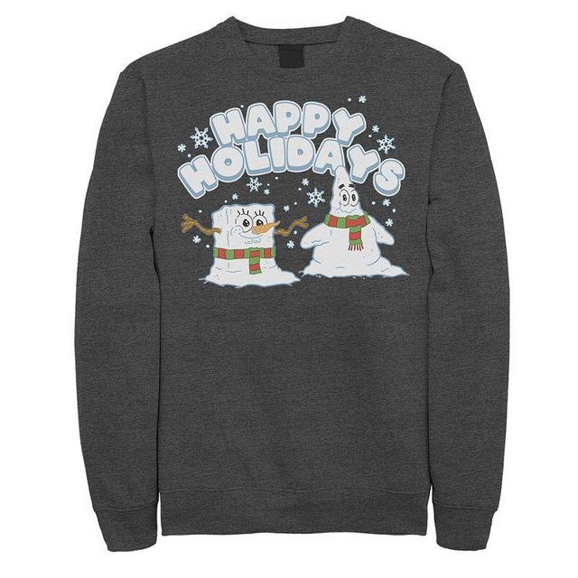 Mens Spongebob Squarepants Patrick Star Snowmen Happy Holidays Sweatshirt Blue Product Image