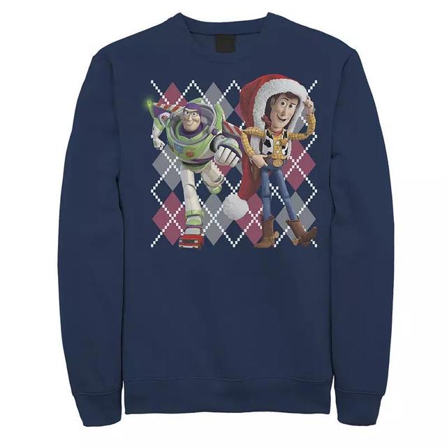 Disney / Pixars Toy Story Woody & Buzz Lightyear Mens Holiday Portrait Sweatshirt Blue Product Image