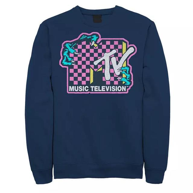 Mens MTV Checkered Zombie Hands Fleece Graphic Sweatshirt Blue Product Image