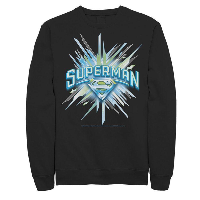 Mens DC Comics Superman Crystal Chest Text Logo Sweatshirt Black Product Image