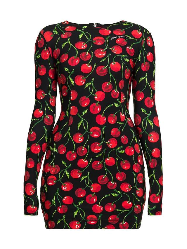 Womens Cherry Print Long-Sleeve Minidress Product Image