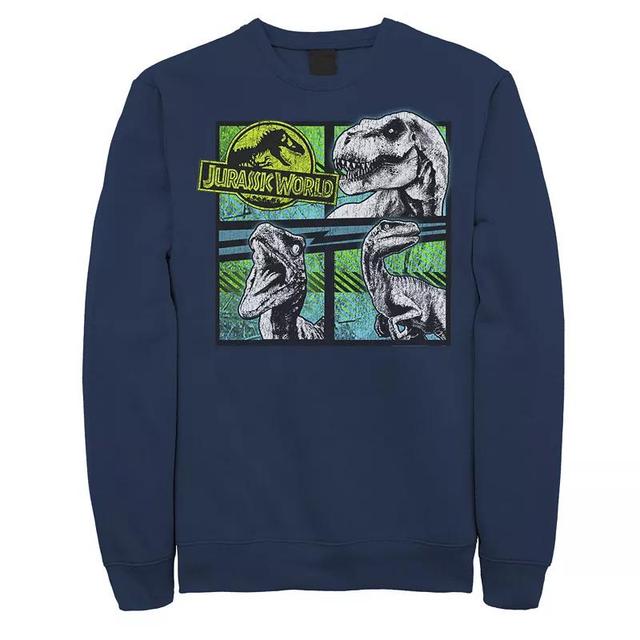 Mens Jurassic World Dinosaurs Group Of 3 Neon Graphic Fleece Pullover Blue Product Image