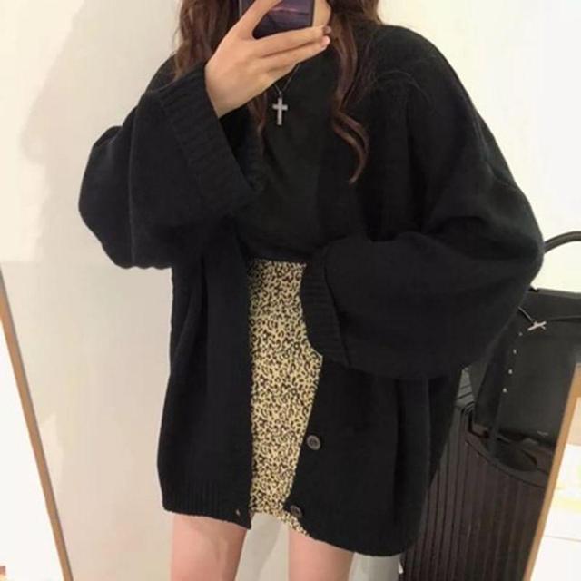 V-Neck Plain Oversized Cardigan Product Image