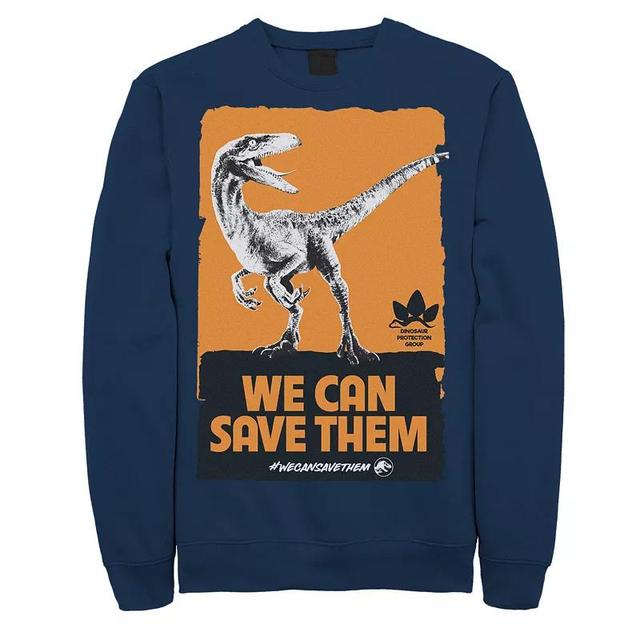 Mens Jurassic World We Can Save Them Poster Sweatshirt Blue Product Image