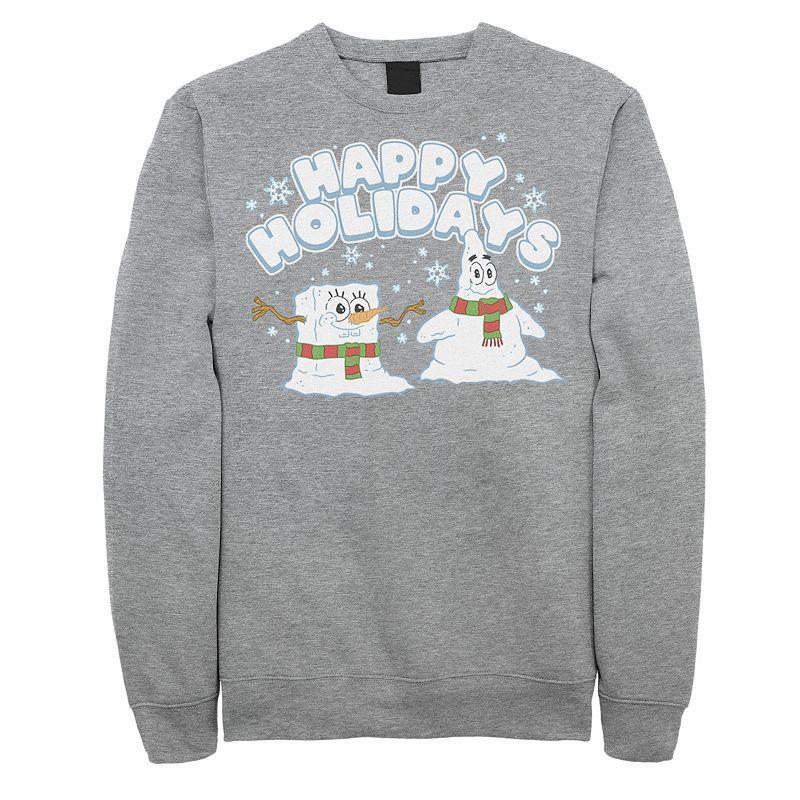 Mens Spongebob Squarepants Patrick Star Snowmen Happy Holidays Sweatshirt Blue Product Image