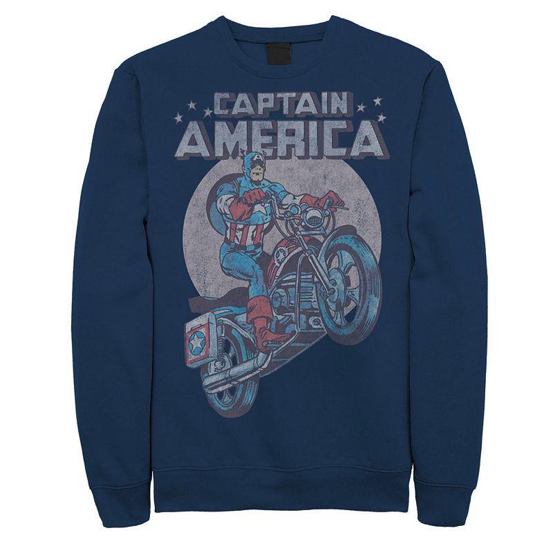 Mens Marvel Avengers Captain America Motorcycle Portrait Sweatshirt Blue Product Image