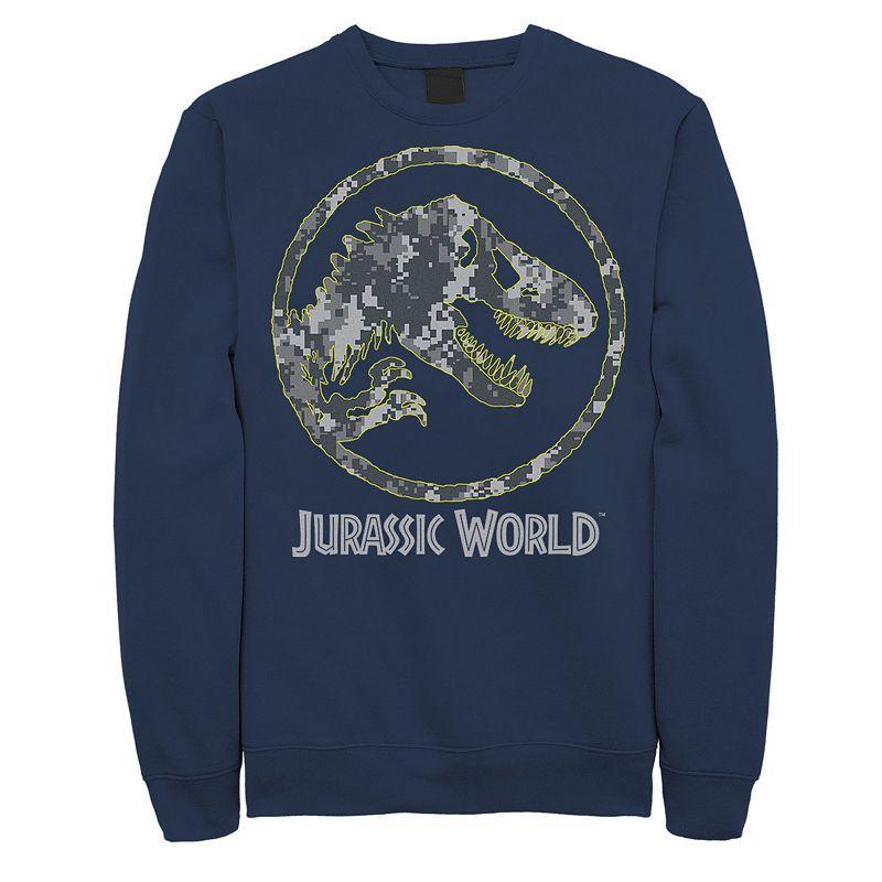 Mens Jurassic World Camouflage Yellow Outline Fossil Coin Logo Sweashirt Blue Product Image