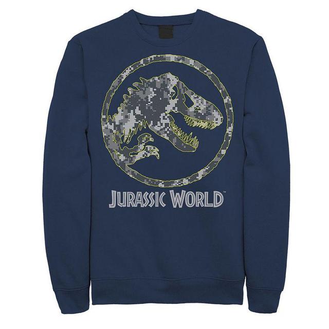 Mens Jurassic World Camouflage Yellow Outline Fossil Coin Logo Sweashirt Grey Heather Product Image