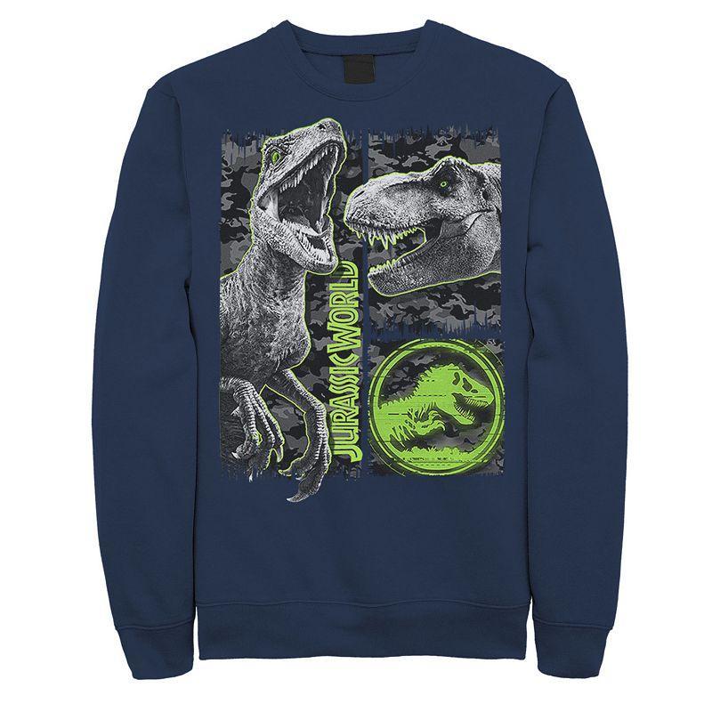 Mens Jurassic World Two Raptor T-Rex Camo Scratch Sweatshirt Blue Product Image