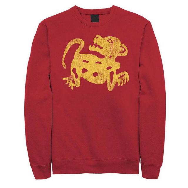 Mens Hidden Temple Yellow Jaguar Distressed Sweatshirt Red Product Image