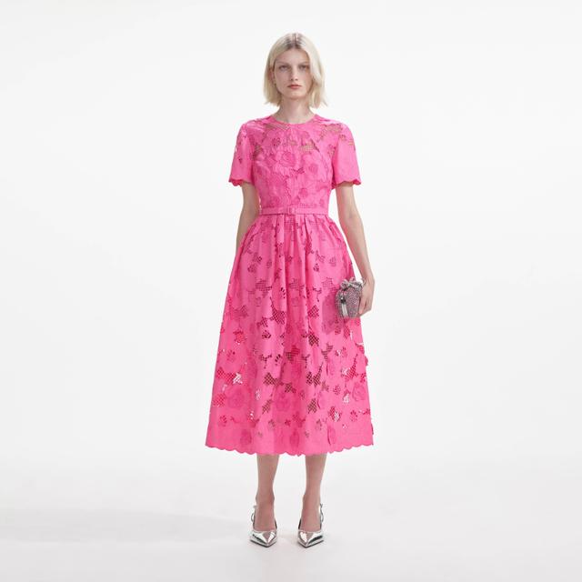 Pink Cotton Lace  Midi Dress Product Image