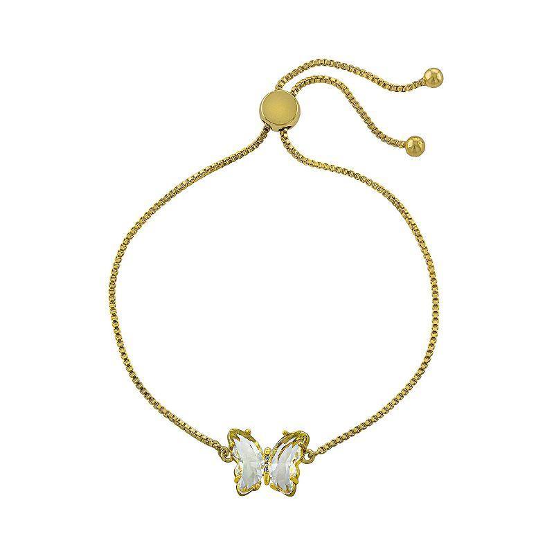 Main and Sterling Fine Silver Plated Crystal Butterfly Adjustable Bracelet, Womens Gold Tone Product Image