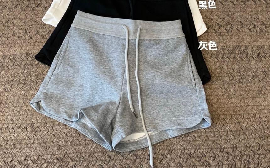 Drawstring Waist Plain Sweat Shorts Product Image