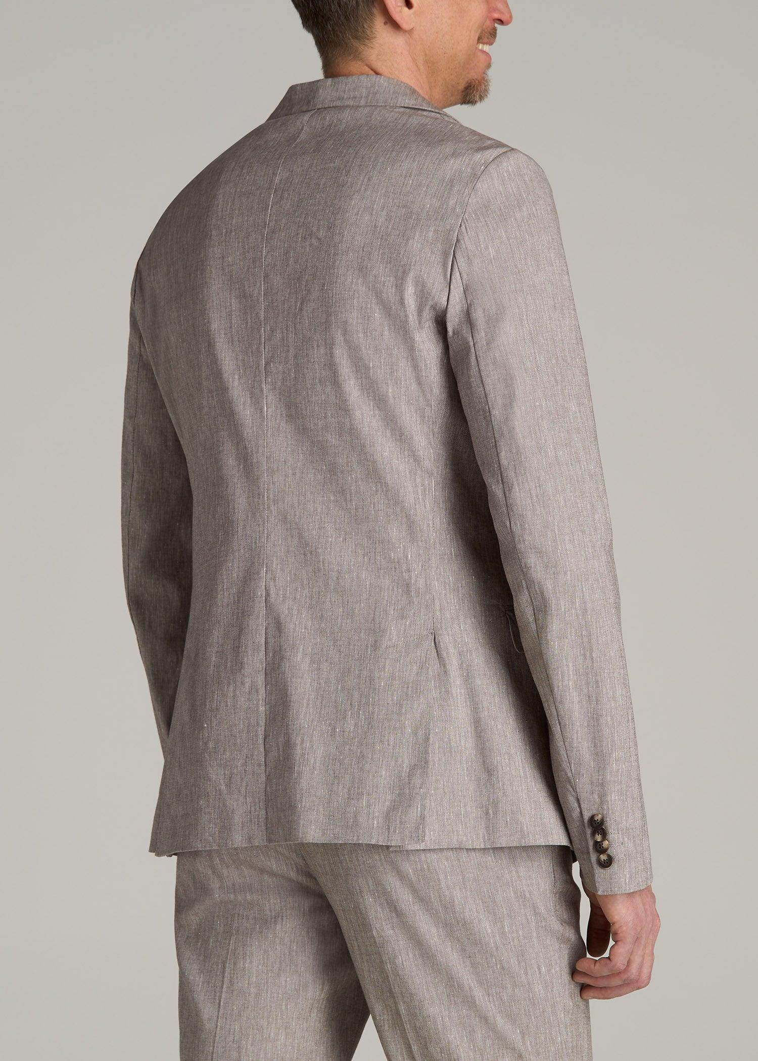 Stretch Linen Blazer for Tall Men in Brown Linen Product Image