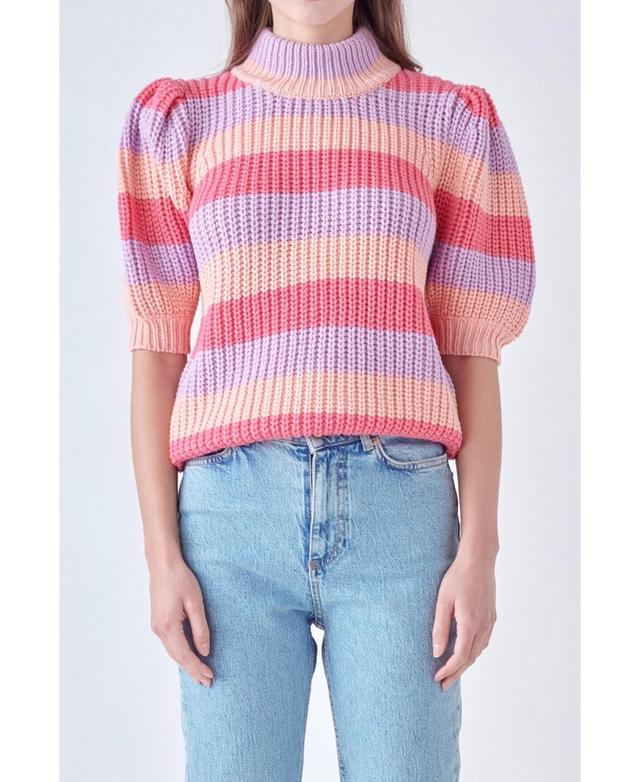 English Factory Stripe Puff Shoulder Mock Neck Sweater Product Image