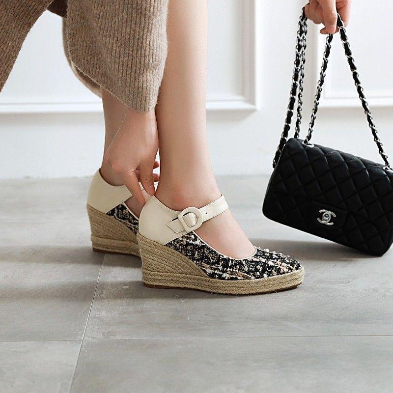 Platform Tweed Mary Jane Wedge Pumps Product Image