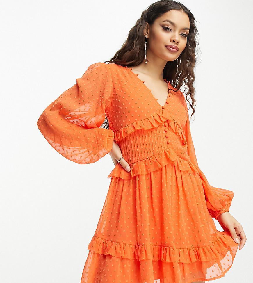 ASOS DESIGN Petite button through pintuck mini textured dress Product Image