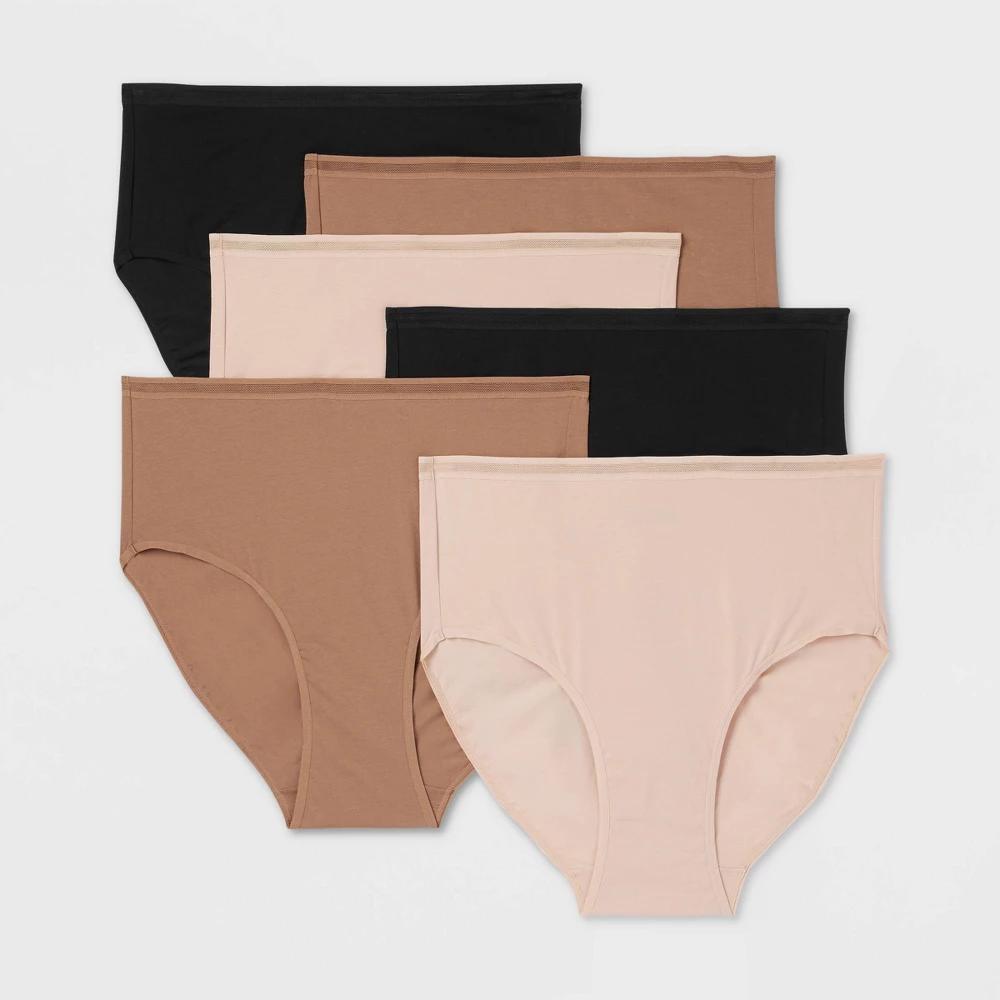 Womens 6pk Cotton Stretch Briefs - Auden Assorted Neutral 3X Product Image