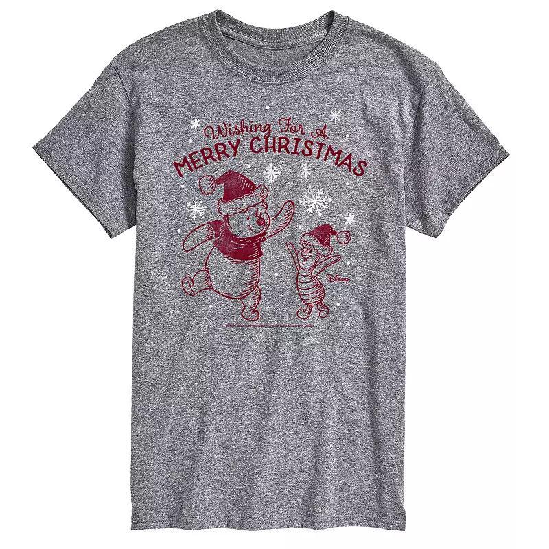 Disneys Winnie The Pooh Mens Wish For Merry Christmas Graphic Tee Athletic Grey Product Image