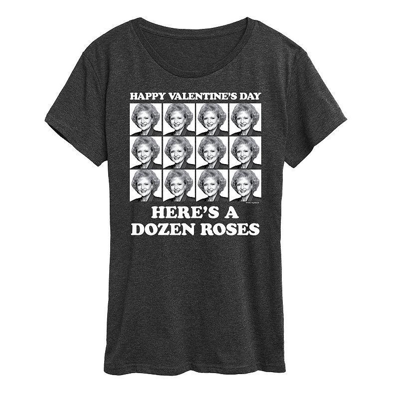 Womens Golden Girls Happy Valentines Day Roses Graphic Tee, Girls Heather Grey Product Image