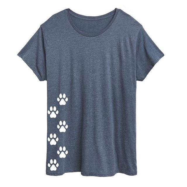 Plus Vertical Pawprints Graphic Tee, Womens Grey Green Product Image