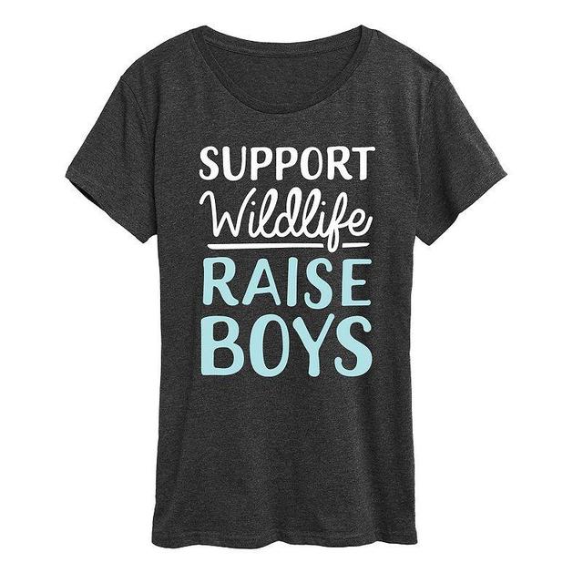 Womens Support Wildlife Raise Boys Graphic Tee, Girls Heather Grey Product Image