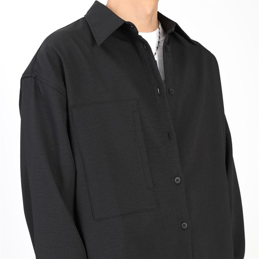 Long-Sleeve Plain Button-Up Shirt Product Image