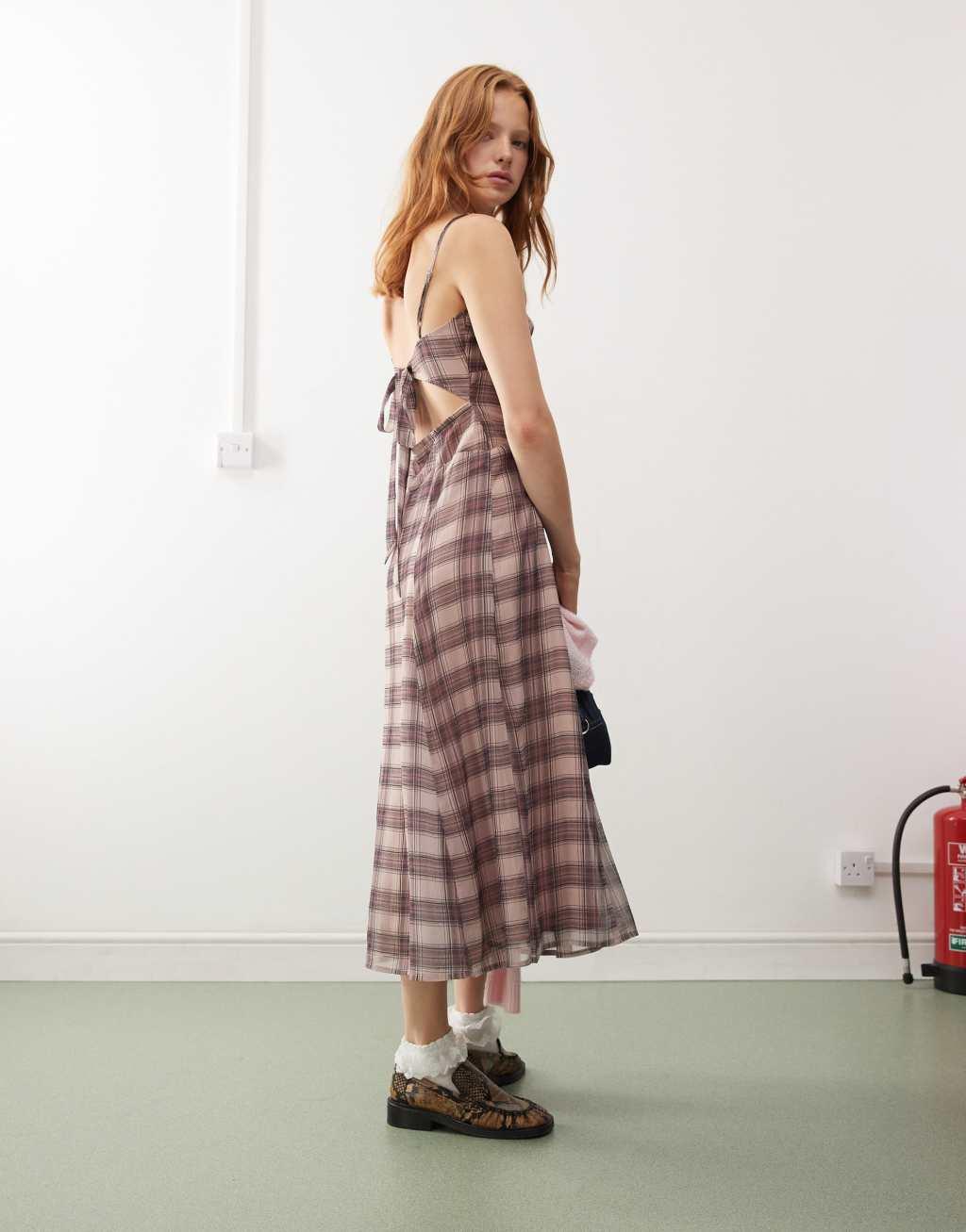 Reclaimed Vintage maxi slip dress in washed pink check Product Image