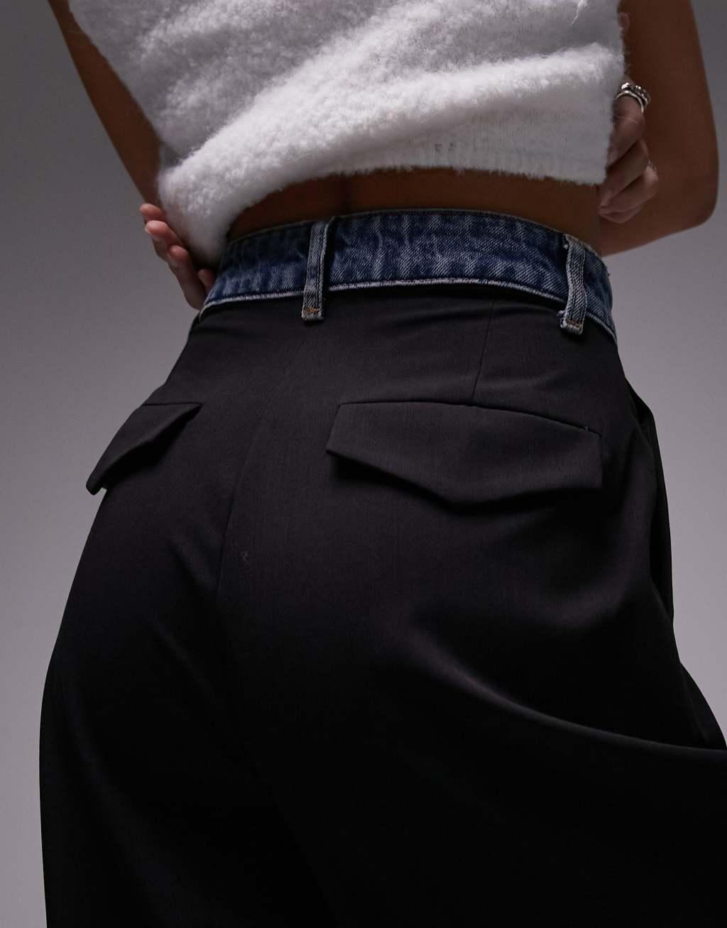 Topshop contrast denim waistband straight leg pants Product Image