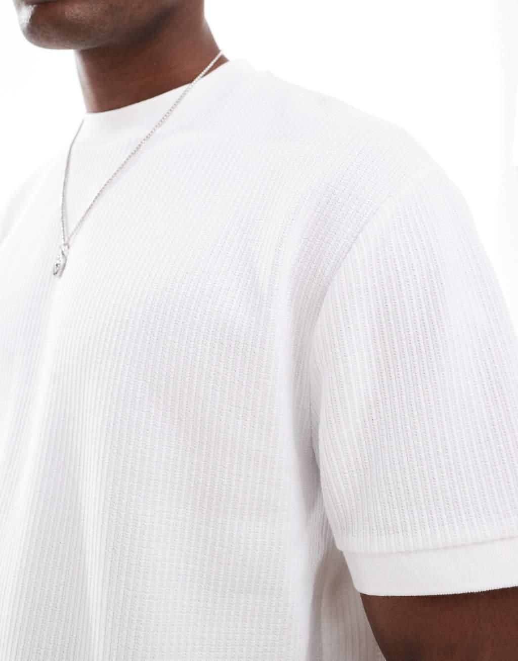 ASOS DESIGN relaxed texture t-shirt with cuffed hem and crew neck in white Product Image