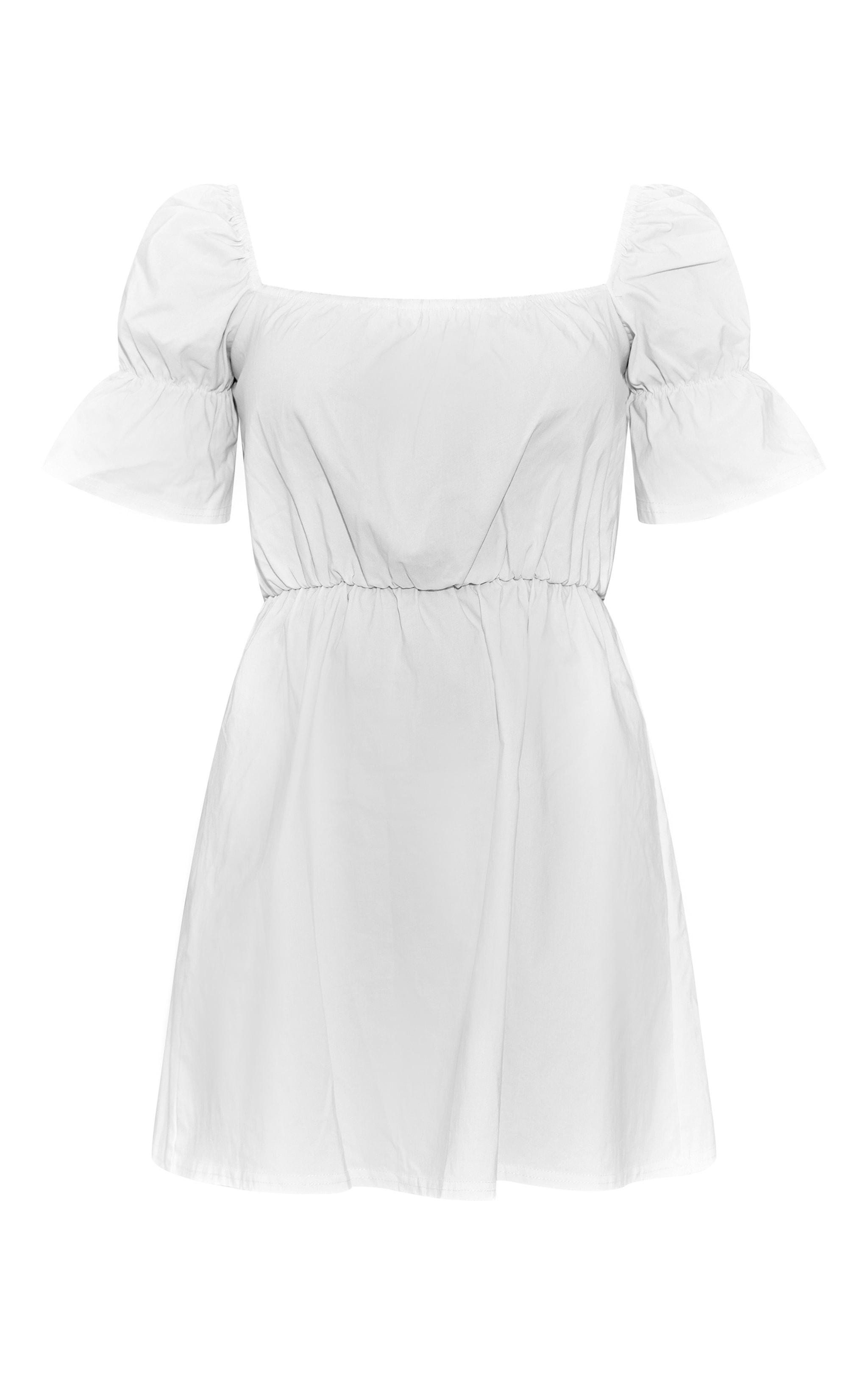 White Square Neck Puff Sleeve Shift Dress Product Image