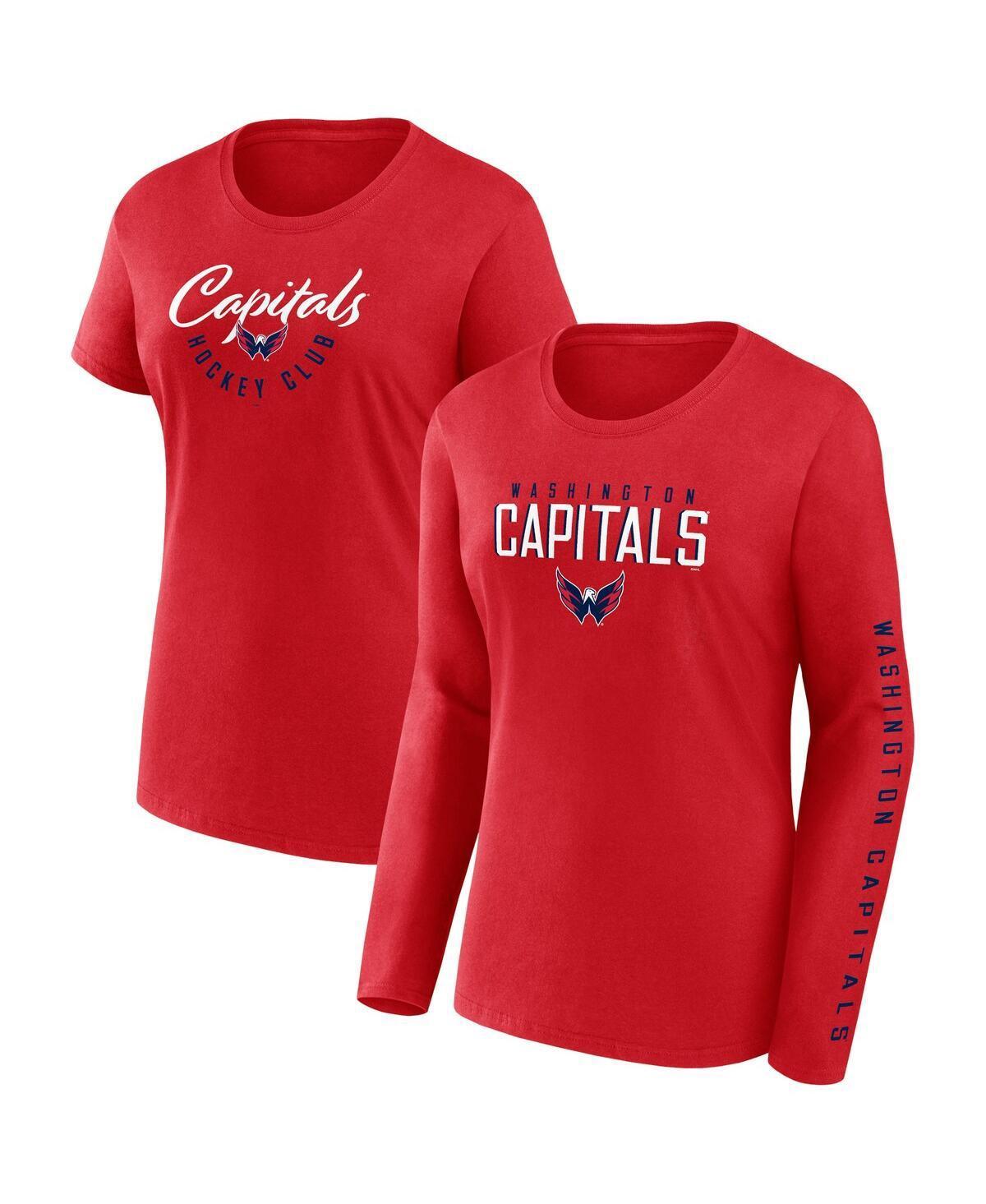 Womens Fanatics Red Washington Capitals Long and Short Sleeve Two-Pack T-shirt Set Product Image