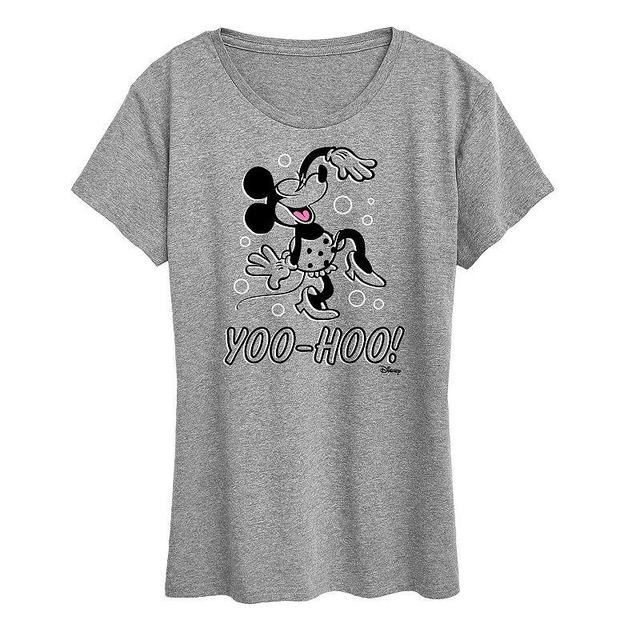 Disneys Minnie Mouse Yoo Hoo Graphic Tee, Womens Grey Gray Product Image