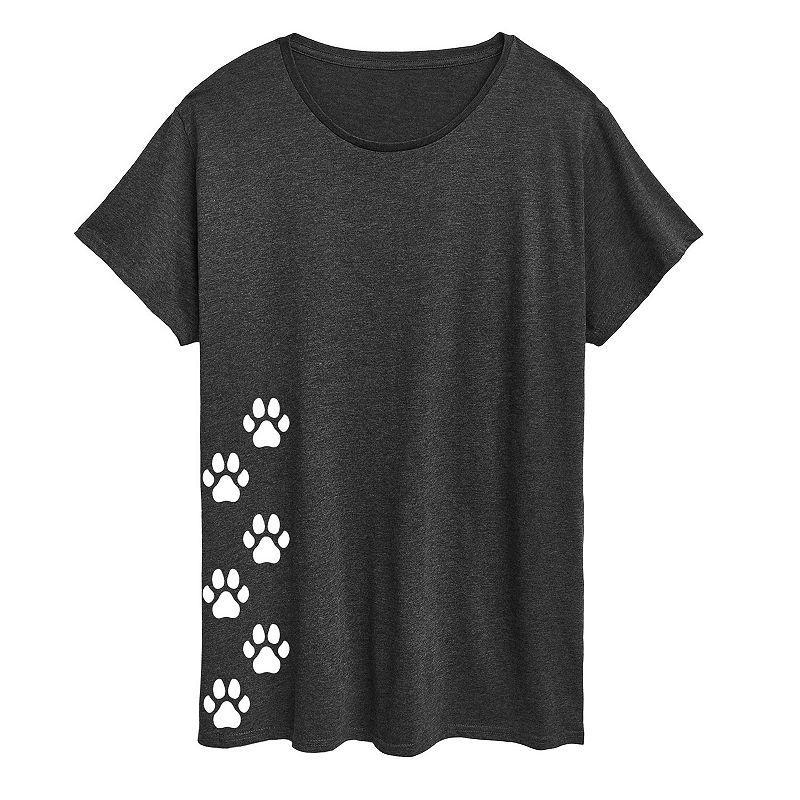 Plus Vertical Pawprints Graphic Tee, Womens Grey Green Product Image