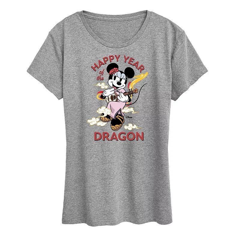 Disneys Minnie Mouse Womens Year Of The Dragon Graphic Tee Grey Gray Product Image