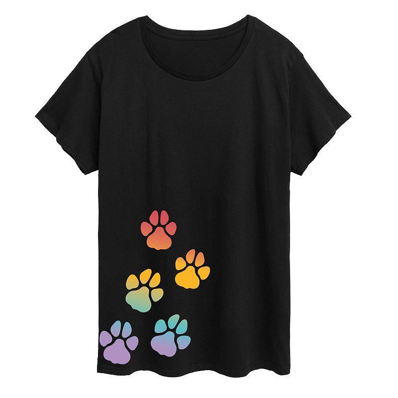 Instant Message Womens Womens Tee Shirts BLACK - Black Rainbow Paw Prints Graphic Tee - Women & Plus Product Image